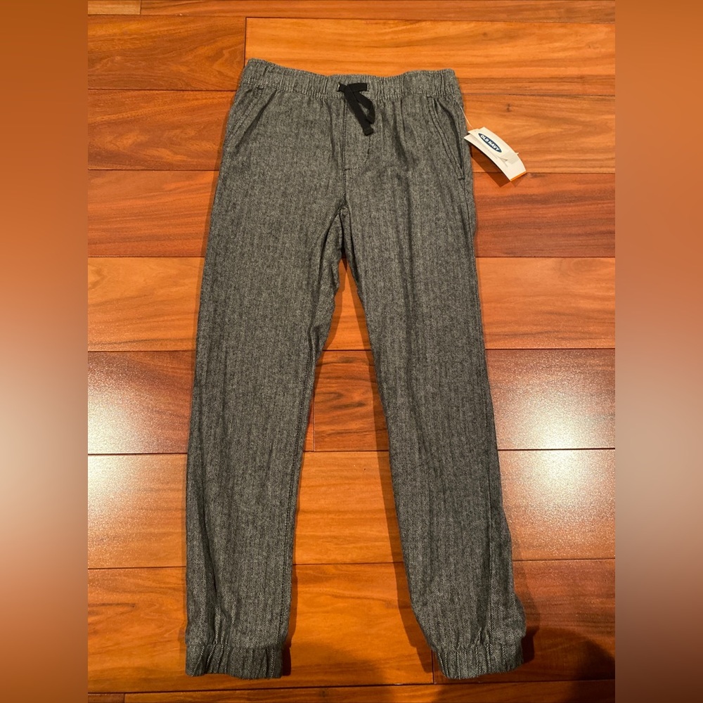 Old Navy Boys Jogger Pants Elastic Waist Stretch Gray Herringbone Size M (8) NWT